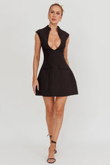 Heavenly Bodies Sleeveless Deep Neckline Mini Dress Black