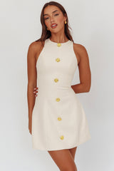 Entice Racerback Gold Button Mini Dress Cream