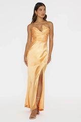 Blaise Asymmetric Neckline Maxi Dress Apricot