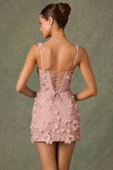 Embellished Corset Mini Dress in Dusty Rose