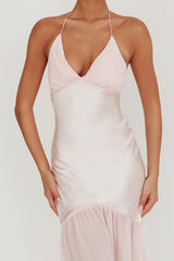 Aysah Chiffon Hem Halter Maxi Dress Pink