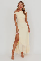 Moonlit Magic Asymmetric Neckline Maxi Dress Light Yellow