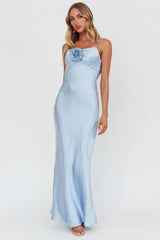 High Roller Cowl Back Rosette Maxi Dress Blue