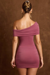 Off-Shoulder Draped Mini Dress in Rose Brown