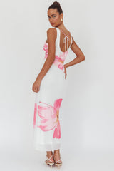 Oliana V-Neck Mesh Maxi Dress Hibiscus White/Pink