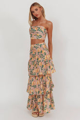 Ezmeralda Tiered Ruffle Maxi Skirt Lemon