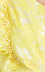 Alfreda Midi Dress One Shoulder Ruffle Detail Brailey Jacquard Dress in Yellow
