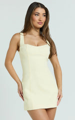 Aretha Mini Dress Corset Panel Dress in Lemon