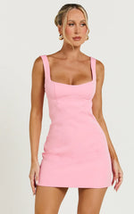 Aretha Mini Dress Corset Panel Dress in Pink