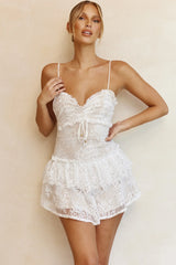 St Tropez Cami Strap Frill Trim Lace Mini Dress White