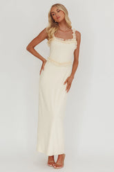 Olivera Lace Frill Trim Maxi Dress Cream