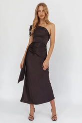 Guinevere One-Shoulder Waist Sash Maxi Dress Black