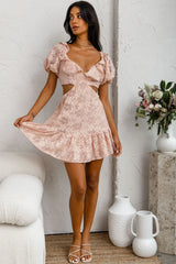 Sweet Life Cut-Out Waist Lace Dress Peach