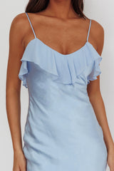 Talula Sheer Hem Ruffle Midi Dress Blue