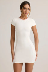 Modal Short-Sleeve Bodycon Mini Dress in White