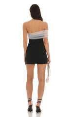 Off Shoulder Tulle Sleeve Dress in Black