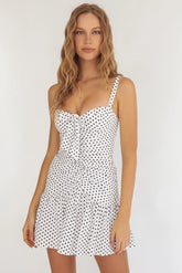 Rachelle Tied Bust Ruched Mini Dress Spotted White/Navy