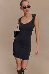 Tatianna Lace Trim Modal Mini Dress - Black