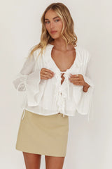 La Demure Tie Front Frill Blouse White