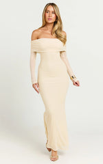 Bethanie Maxi Dress Off The Shoulder Mesh Dress in Cream