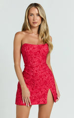 Brailey Mini Dress Strapless Dress in Red Jacquard
