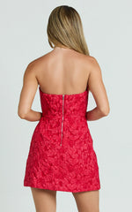 Brailey Mini Dress Strapless Dress in Red Jacquard