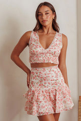Loveletters High Waist Ruffle Mini Skirt Floral Pink
