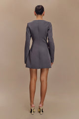 Jolie Boat Neck Suiting Mini Dress - Charcoal Grey