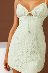 In My Dreams Lace Overlay String Tie Bust Dress Apple