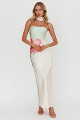 Damsel Reverse Halter Maxi Dress Flower Green