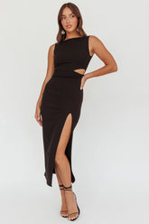 Emille Cut-Out Split Midi Dress Black