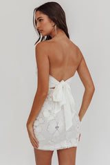 Paulinna Strapless Tied Back Mini Dress Embellished White