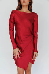 Thank Me Later Long Sleeve Open Back Dress Wine