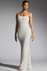 Embellished Backless Maxi Dress in White