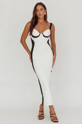 Tenika Contrast Bodycon Midi Dress White