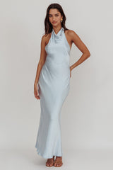 Sweetest Sundays Halterneck Open Back Dress Soft Blue