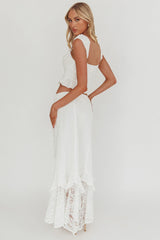 Liora Lace Hem Ruffle Maxi Skirt White