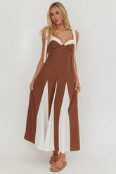 Marisa Tied Shoulder Godet Hem Maxi Dress Contrast Chocolate