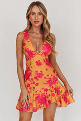 Like Me Strappy Back Mini Dress Floral Orange