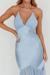 Aysah Chiffon Hem Halter Maxi Dress Light Blue