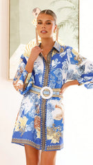 Annika Long Sleeve Mini Dress - Blue Doll