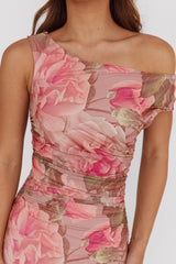 Moonlit Magic Asymmetric Neckline Maxi Dress Floral Blush