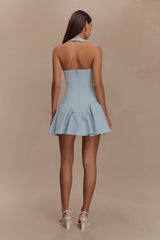 Calipso Halter Mini Dress - Cornflower Blue