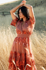 Lotte Embroidered Midi Dress | Rust