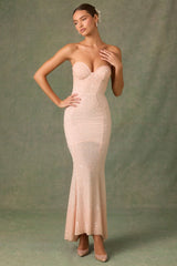 Embellished Sweetheart-Neck Fishtail Gown in Dusty Rose