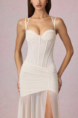 Ruched Asymmetric Corset Gown in Ivory