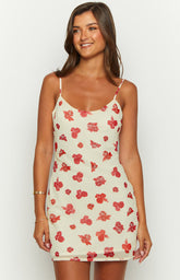Rennie Red Noel Floral Printed Mini Dress