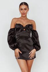 Lilly Off-Shoulder Bow Mini Dress Black