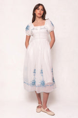 Mae Dress in White with Blue Floral