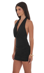 Plunge Neck Rhinestone Dress in Black